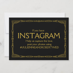 "Instagram Hashtag" Gold Art Deco Hochzeitsschild Einladung