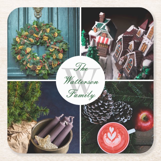 Instagram Hygge Weihnachten Saison Foto Collage Rechteckiger Pappuntersetzer (Vorderseite)