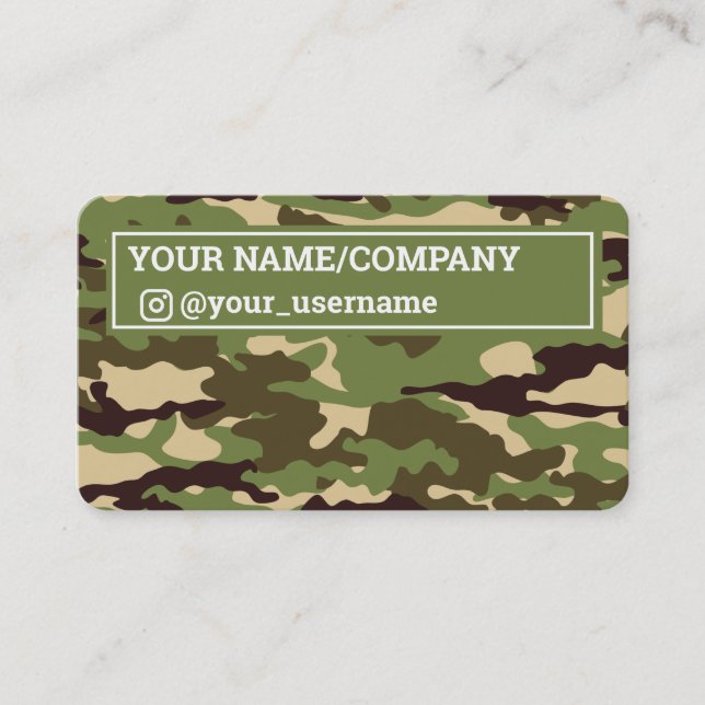 Instagram Icon Trendy Camouflage Business Card Visitenkarte (Vorderseite)