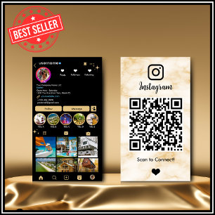 Instagram LUXURY Gelb & Schwarz Marmor Achat QR  Visitenkarte