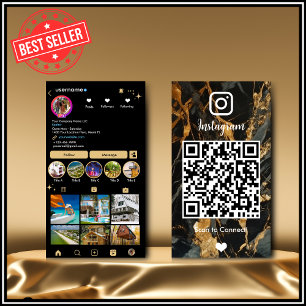 Instagram LUXURY Gold & Black Marmor Achat QR Visitenkarte