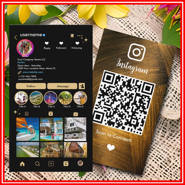 Instagram LUXURY Gold & Black Metal QR Code Visitenkarte (Von Creator hochgeladen)