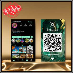 Instagram LUXURY Green & Black Marble Agate QR Visitenkarte