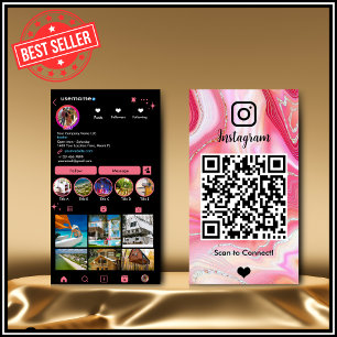 Instagram LUXURY Pink & Black Marmor Achat QR-Code Visitenkarte