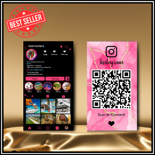 Instagram LUXURY Pink & Black Marmor Achat QR Visitenkarte