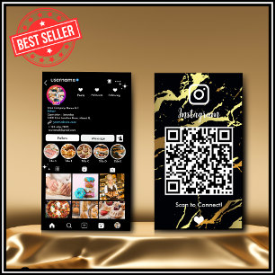 Instagram LUXURY Schwarz & Gold Marmor Achat QR-Co Visitenkarte