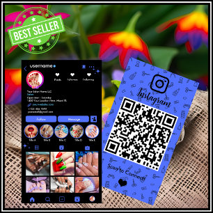 Instagram Nagelstudio Blau Social Media QR Code Visitenkarte