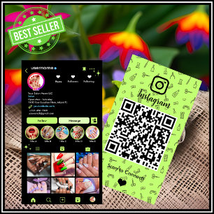 Instagram Nail Salon Lime Green   Social Media QR Visitenkarte