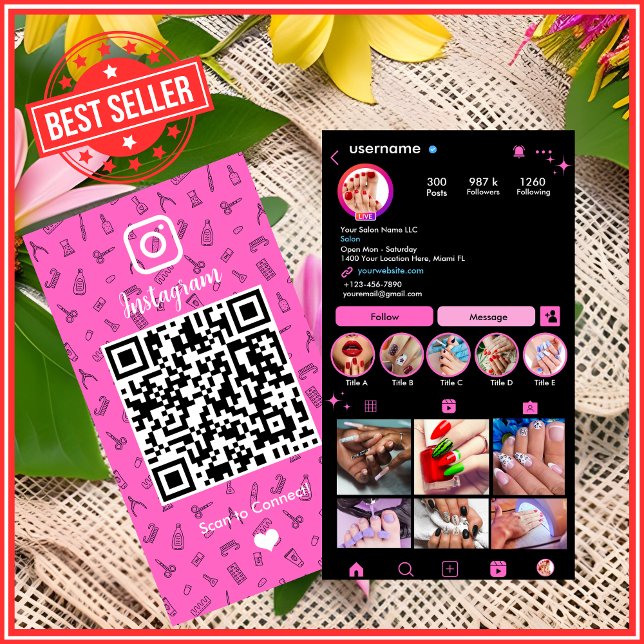 Instagram Nail Salon Pink | QR-Code für soziale Me Visitenkarte (Von Creator hochgeladen)