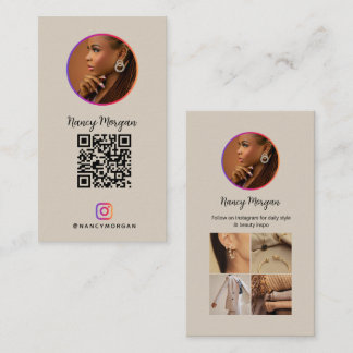 Instagram-Profil-QR-Code-Fotogitter Beige Visitenkarte