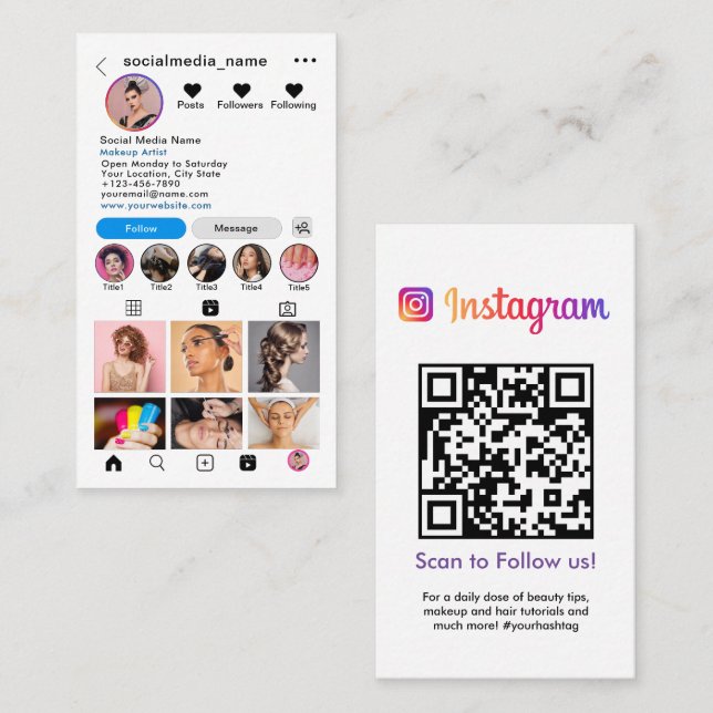 Instagram Profile Foto Grid folgen QR-Code Visitenkarte (Vorne/Hinten)