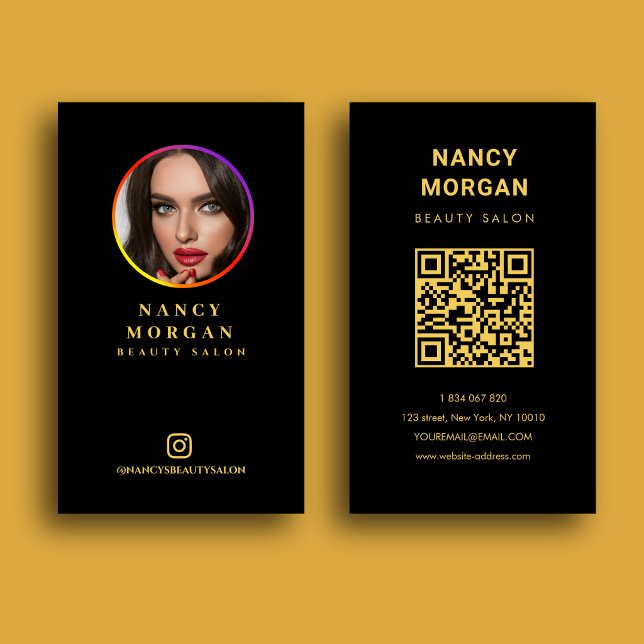 Instagram-Profilfoto-QR-Code Schwarz und Gold Visitenkarte (Von Creator hochgeladen)