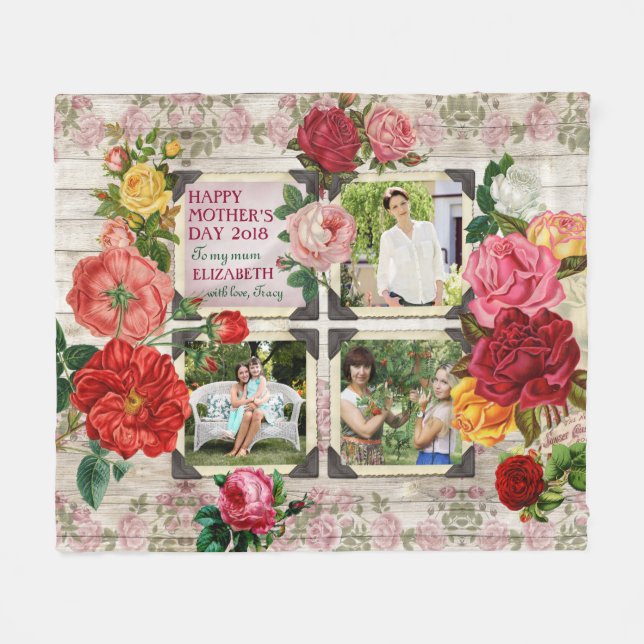 Instagram Rosen der Mutter TagesVintage Fleecedecke (Vorderseite (Horizontal))
