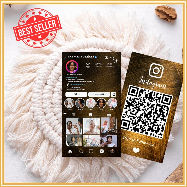 Instagram Rustic Gold QR Code Social Media Visitenkarte (Von Creator hochgeladen)