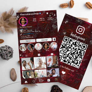 Instagram Rustic Metallic Rot QR-Code Social Media Visitenkarte