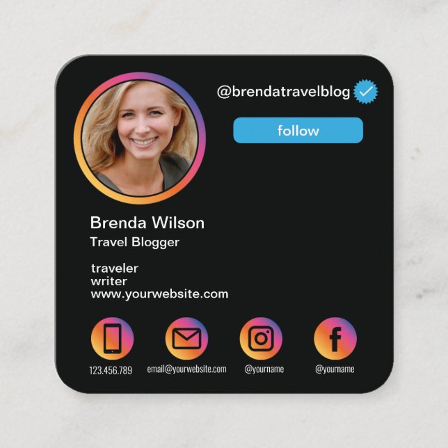 Instagram Style Blogger Travel Mode Lifestyle Quadratische Visitenkarte