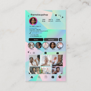 Instagram Türkis & Pink Holografische QR Social Me Visitenkarte