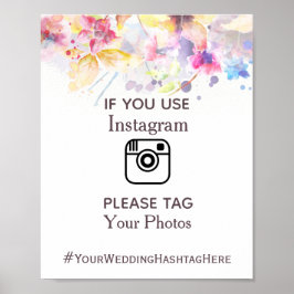 Instagram Watercolor Pastel Floral Wedding Zeichen Poster