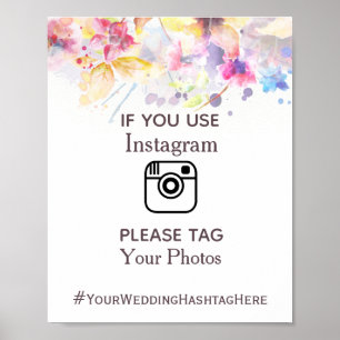 Instagram Watercolor Pastel Floral Wedding Zeichen Poster