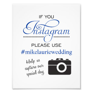 Instagram Wedding Poster Sign - Navy Blue