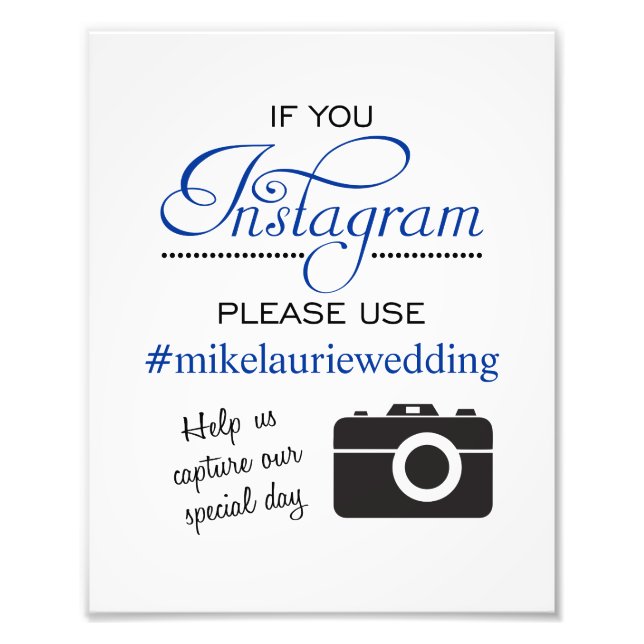 Instagram Wedding Poster Sign - Navy Blue (Vorne)