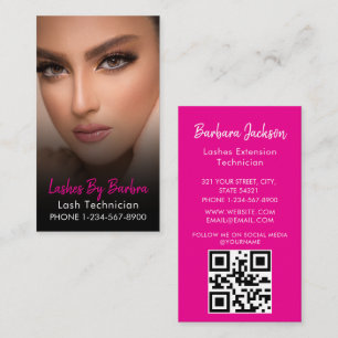 Instagram Wimpern Tech Hot Pink und Schwarzer QR-C Visitenkarte