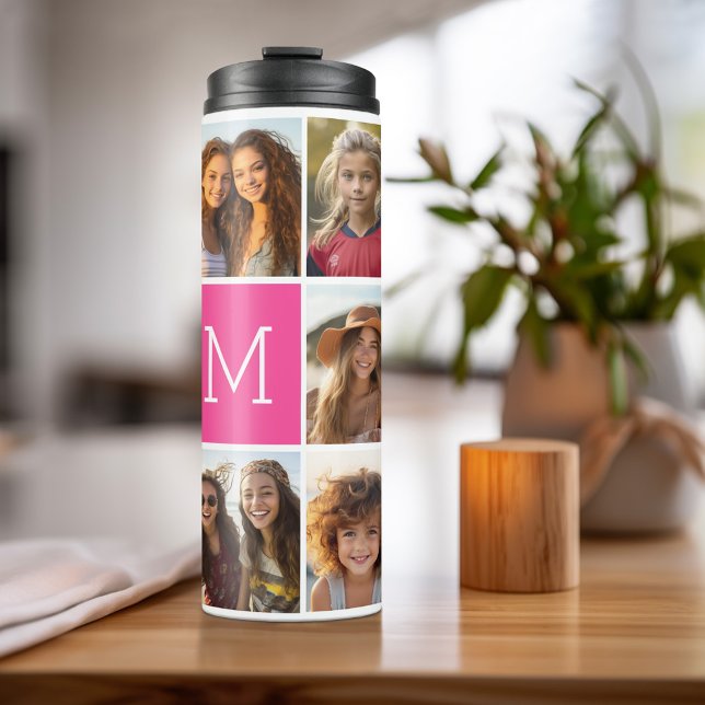 Instagramm 11 FotoCollage Benutzerdefiniertes Mono Thermosbecher (Personalized Thermal Tumbler - Add Photos, Text - Customize Completely in the Advanced Design Area)