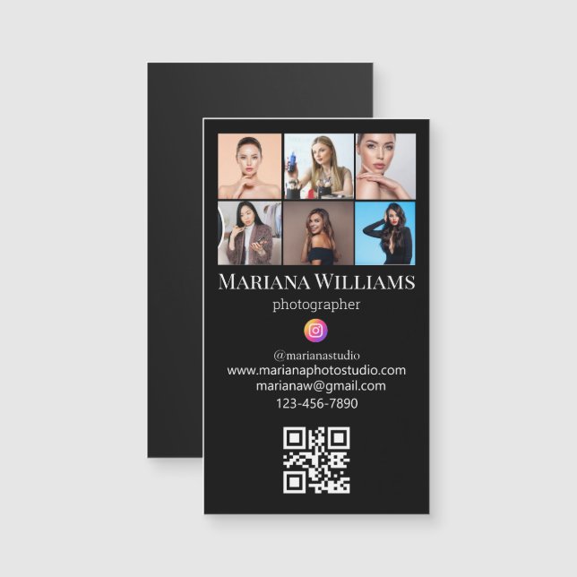 instagramm 6 Fotos qr schwarzer Business-Magnet Magnetkarte (Vorne/Hinten)