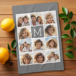 Instagramm-FotoCollage Custom Monogram-Kohle Geschirrtuch