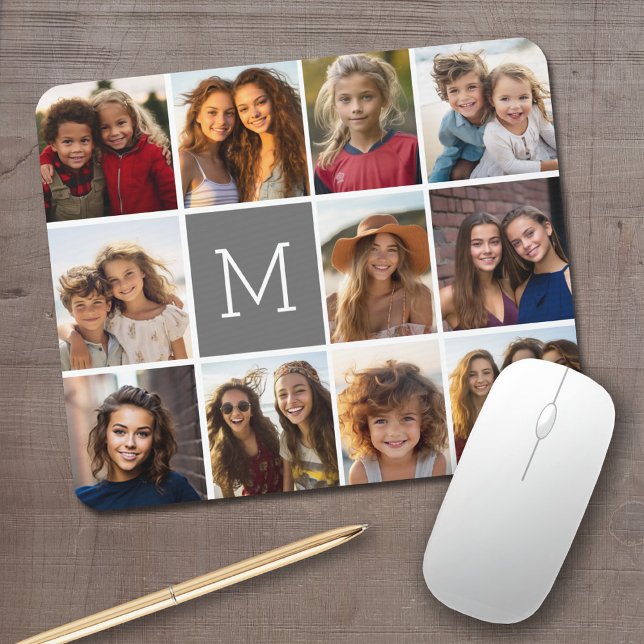 Instagramm-FotoCollage Custom Monogram-Kohle Mousepad (Personalized Mousepad - Add Your Photos and Text)