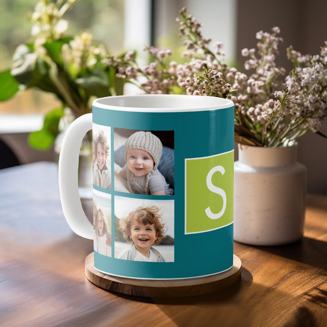 Instagramm-Fotolollenmonogramm - Blau und Limon Kaffeetasse (Personalized Coffee Mug)