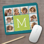 Instagramm-Fotolollenmonogramm - Blau und Limon Mousepad<br><div class="desc">Lebhaftes Grün und ein reichhaltiges Aquamarin blaues Hintergrundbild - Sie können quadratische oder selbstständige Fotos für dieses Design verwenden. Verwenden Sie 8 quadratische Foto, um ein einzigartiges und persönliches Geschenk zu kreieren. Oder man behalte den Hipster Welpe und macht einen trendigen Sake. Wenn Sie die Bilder anpassen müssen, klicken Sie...</div>