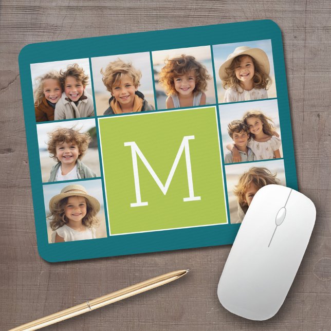 Instagramm-Fotolollenmonogramm - Blau und Limon Mousepad (Personalized Mousepad - Add Your Photos to this template)