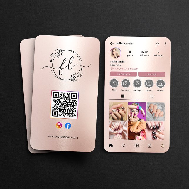 Instagramm Profil Nail Artist Rose Gold QR Code Visitenkarte (Von Creator hochgeladen)