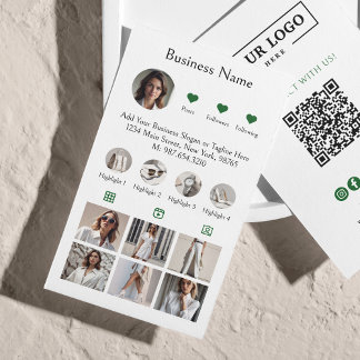 Instagramm-Scan zum Anschluss von QR-Code grün Visitenkarte