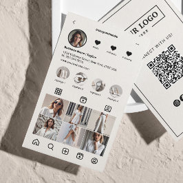 Instagramm-Scan zum Verbinden von QR-Codebeige Visitenkarte