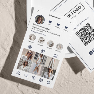 Instagramm-Scan zur Verbindung von QR-Code blau Visitenkarte