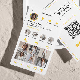 Instagramm-Scan zur Verbindung von QR-Code gelb Visitenkarte