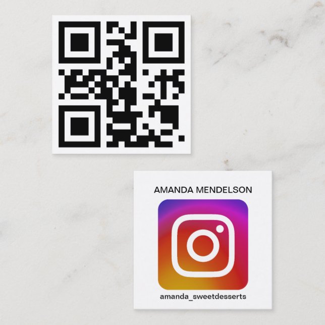 Instagramm-Symbol und QR-Code-Visitenkarte Quadratische Visitenkarte (Vorne/Hinten)