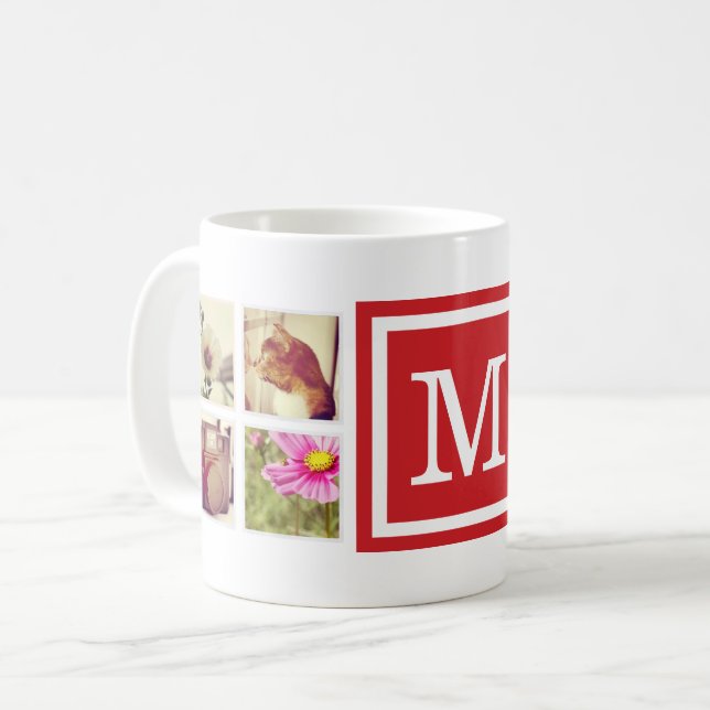 Instagramm-Tasse für rote Monogramme Kaffeetasse (Vorderseite Links)