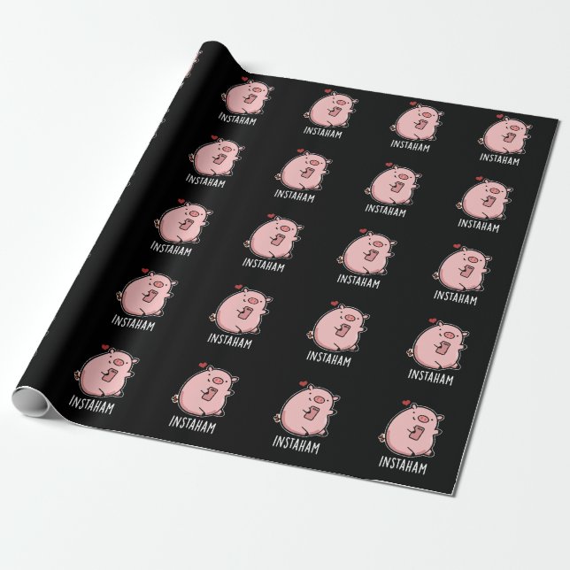 Instaham Funny Social Media Pig Pun Dark BG Geschenkpapier (Ungerollt)