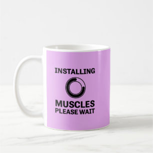 Installation von Muskeln Bitte warten Sie schnelle Kaffeetasse
