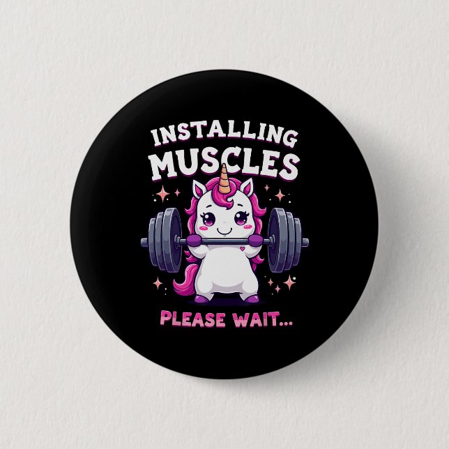 Installation von Muskeln Funny Unicorn Workout Gym Button (Vorderseite)
