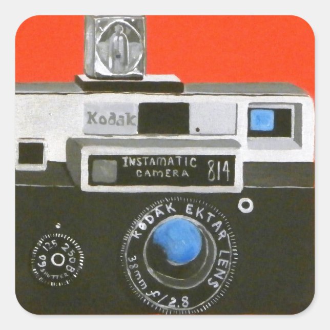 Instamatic-Kamera mit Flashcubes Quadratischer Aufkleber (Vorderseite)