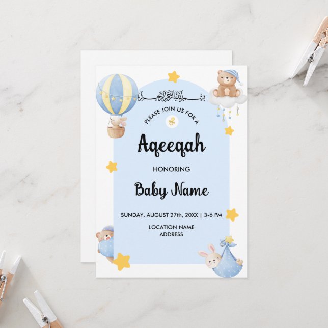 Instant Blue Aqeeqah Aqiqah Einladungskarte Einladung (Vorderseite/Rückseite Beispiel)