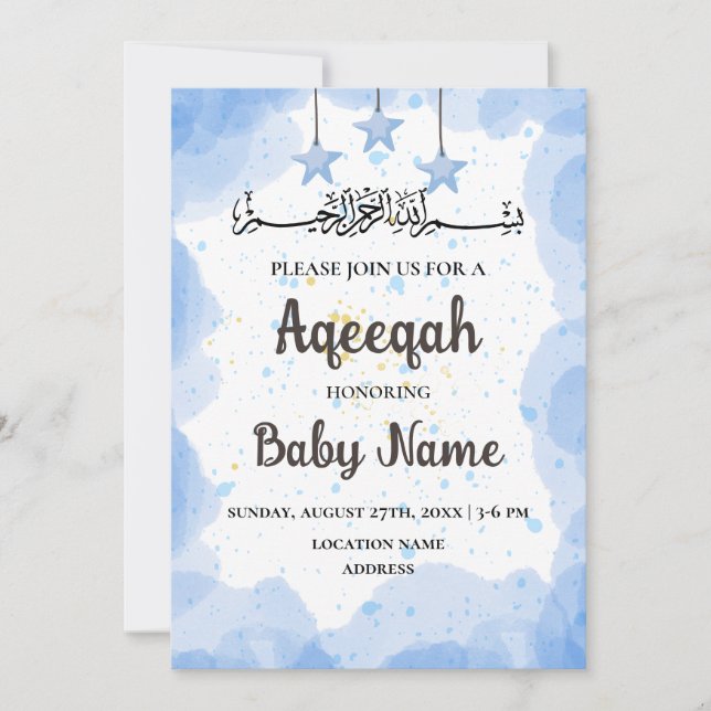 Instant Blue Aqeeqah Aqiqah Einladungskarte Einladung (Vorderseite)