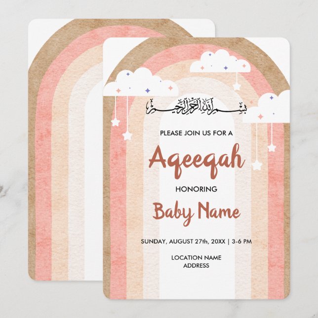 Instant Boho Rainbow Aqeeqah Aqiqah Invite Card Einladung (Vorne/Hinten)