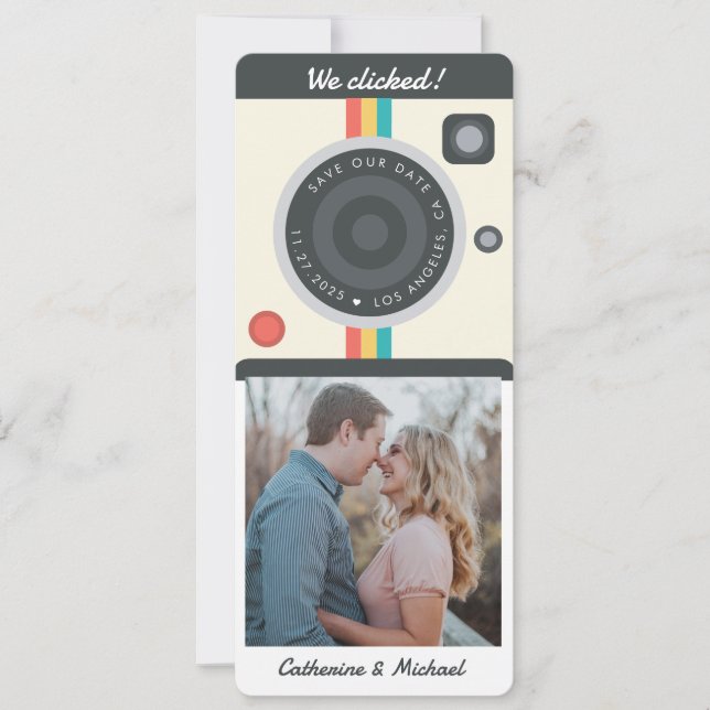 Instant Camera Couple-Foto Datum Position einzigar Save The Date (Vorderseite)