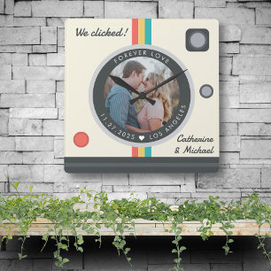 Instant Camera Couple Foto Einzigartiges Jubiläum Quadratische Wanduhr