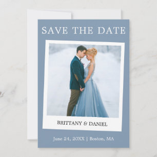 Instant Camera Style Couple Foto Dusty Blue Save The Date